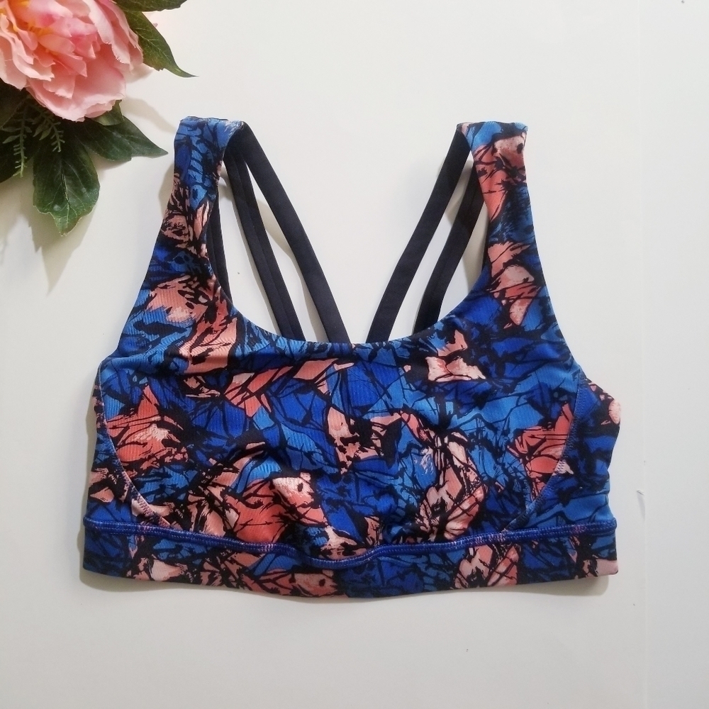 LULULEMON Energy Bra Exhale Yoga Storm Harbor Blue Strappy Athletic Pilates 6 - Picture 4 of 13